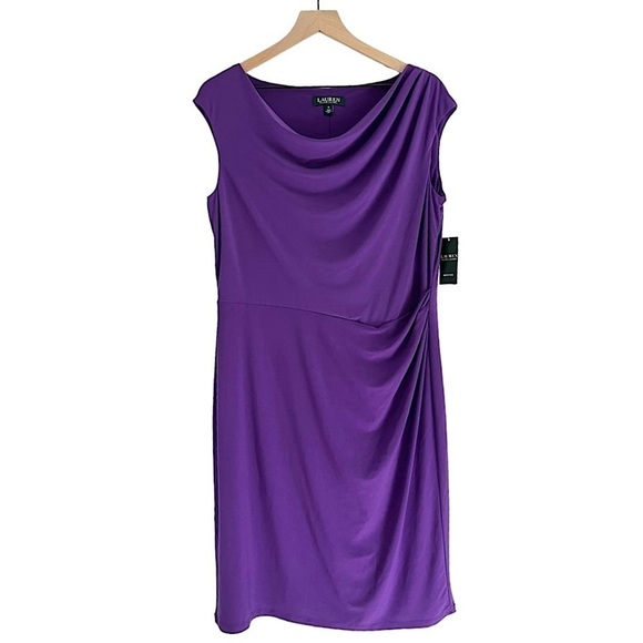 Lauren Ralph Lauren Dresses & Skirts - NWT Lauren Ralph Lauren Cowl Neck Cap Sleeve Knee Length Dress Purple Size 14